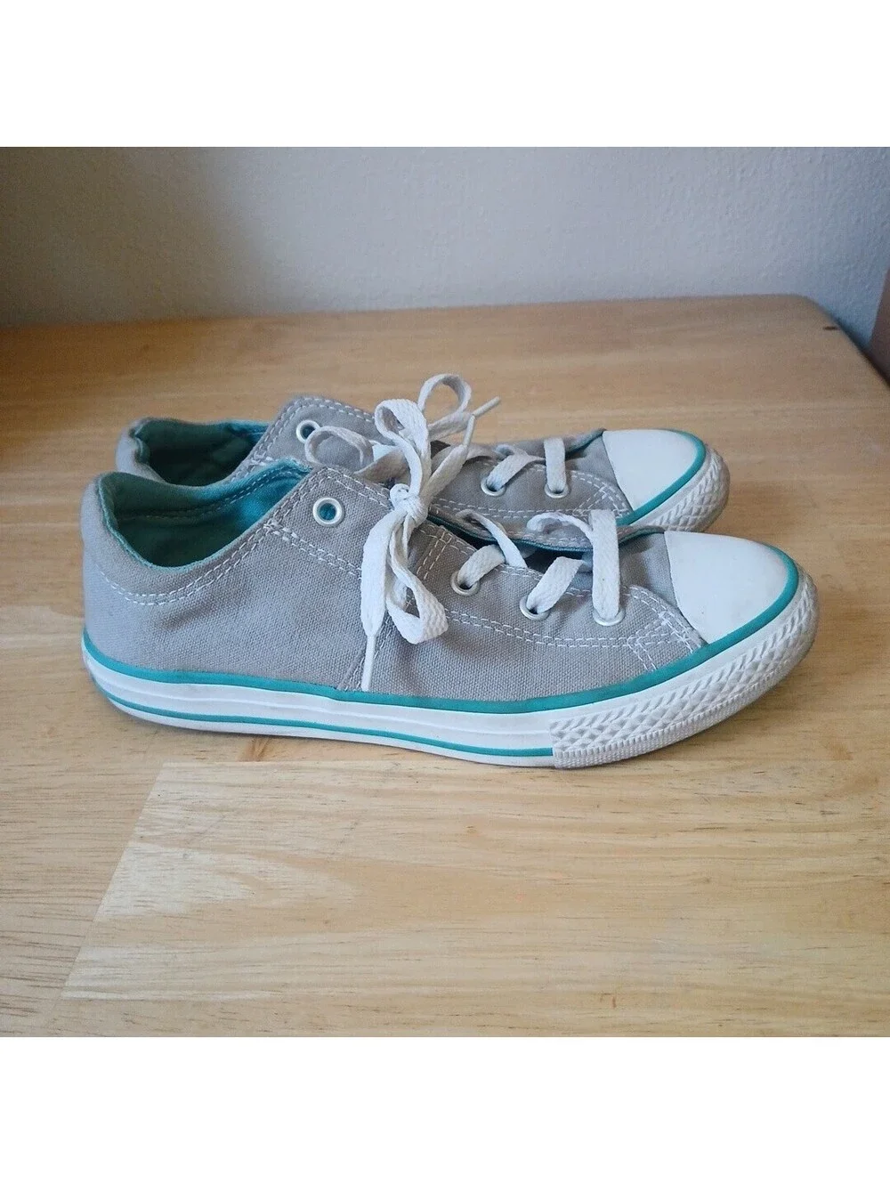 Youth Size 3 Converse All Star Low Top Gray Shoes Teal Trim 654886c Junior